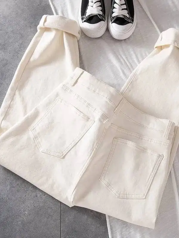 

Женские джинсы с высокой талией и прямыми штанинами, абрикосовые, Cleanfit, для среднего возраста, большие размеры, средней эластичности