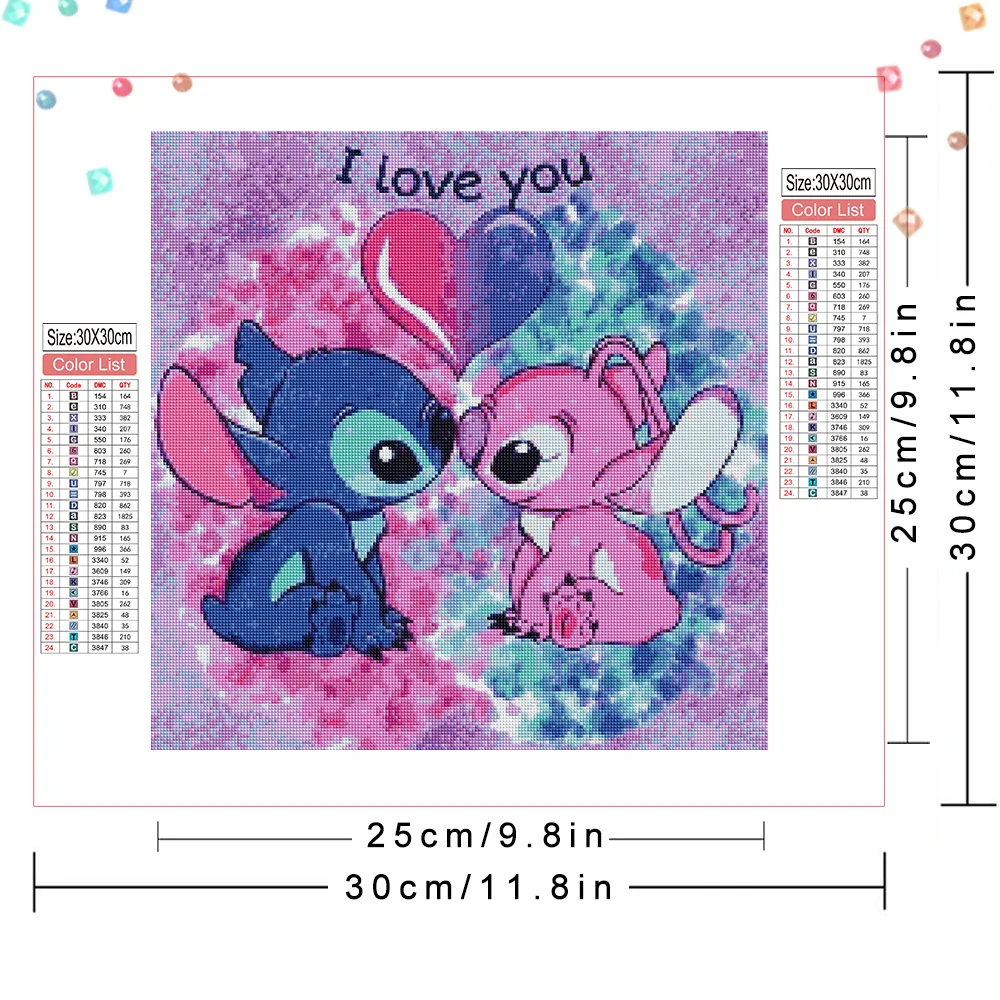 Disney Stitch Angel Diamond Painting Cartoon Full Round Square Diamond Mosaic Heart Home Decor Picture of Rhinestones