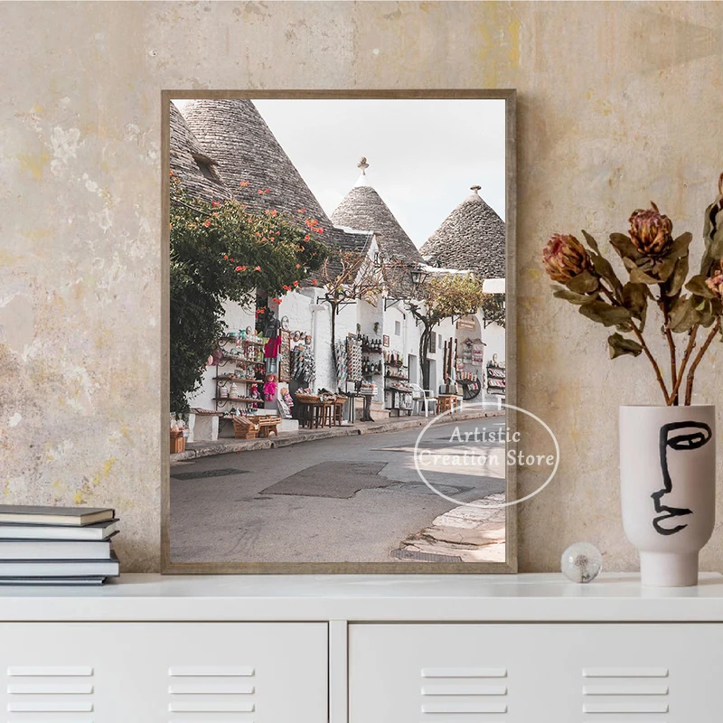 Puglia Italy Travel Art Alberobello Print Canvas Painting Wall Nordic Minimalist Poster Modern Gallery Wall Art Home Decor gifts