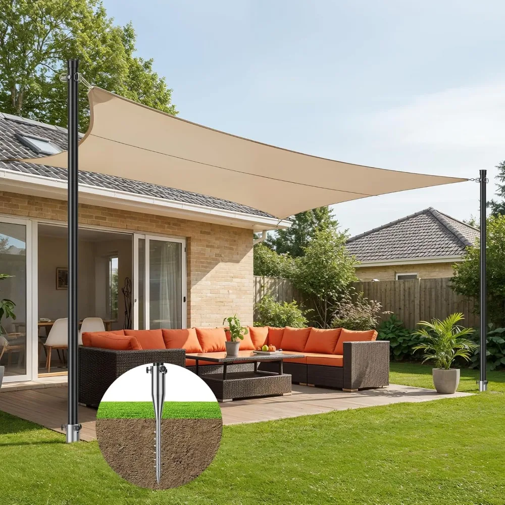 

2 Pack 10Ft Shade Sail Poles for Sun Shade Outdoor, Sunshade Cloth Poles Kit with D-clamp Heavy Duty Metal Post for String Ligh