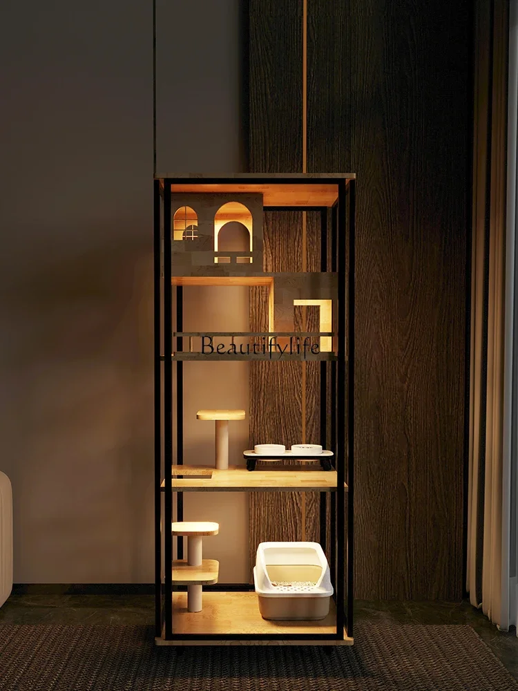 

FG44Panoramic Cat Villa Glass Non-Covering Solid Wood Small Apartment Integrated Balcony Cat Villa