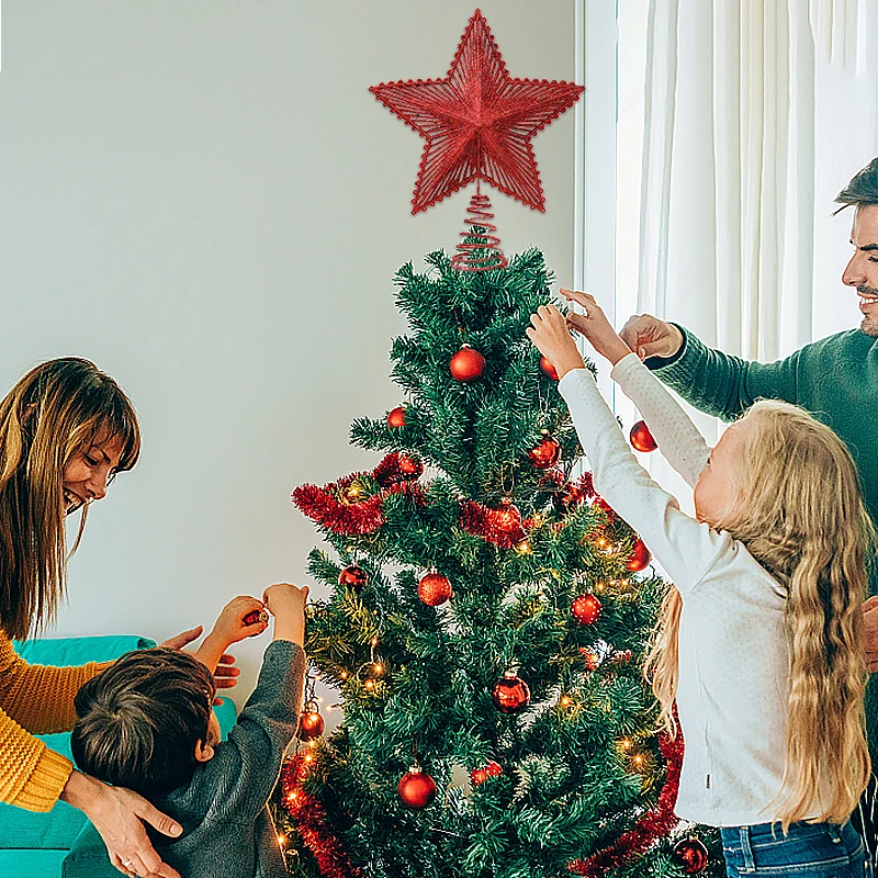 

22.5cm Christmas Tree Topper Red Glitter Iron Star Hollowed Chrismas Home Deco Xmas Tree Top Ornament Navidad 2024 New Year 2025