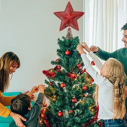 22.5cm Christmas Tree Topper Red Glitter Iron Star Hollowed Chrismas Home Deco Xmas Tree Top Ornament Navidad 2024 New Year 2025