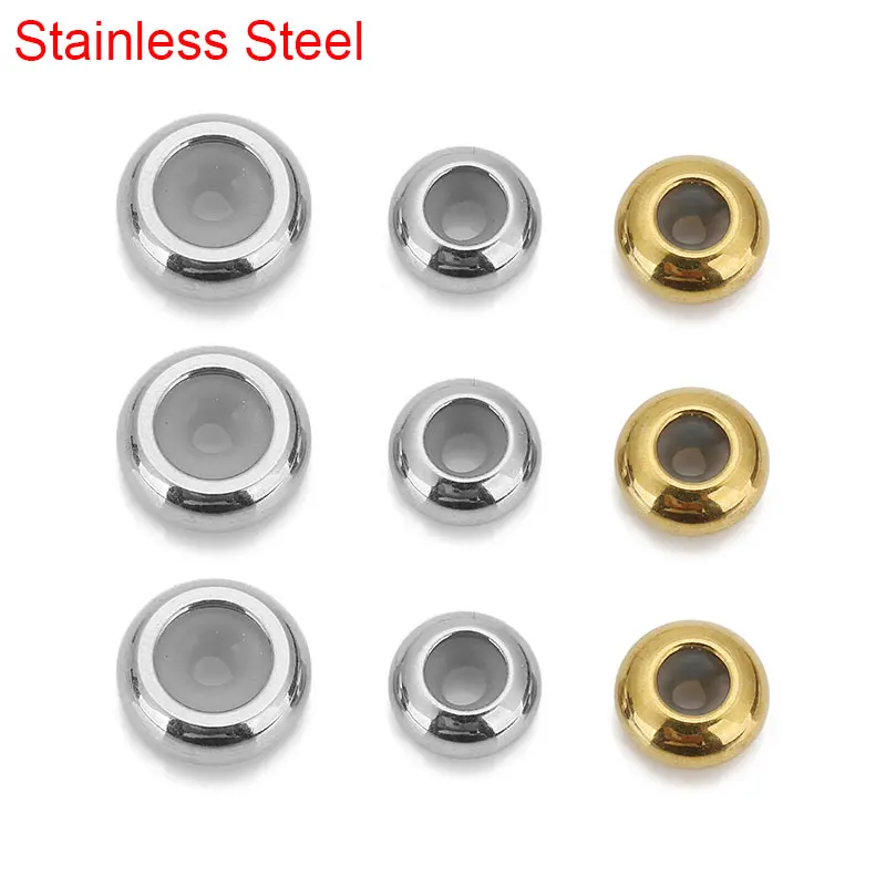 20 sztuk 8mm 10mm PVD koraliki dystansowe ze stali nierdzewnej z gumą silikonową koraliki z korkiem Diy naszyjnik tworzenia biżuterii bransoletki ustalenia