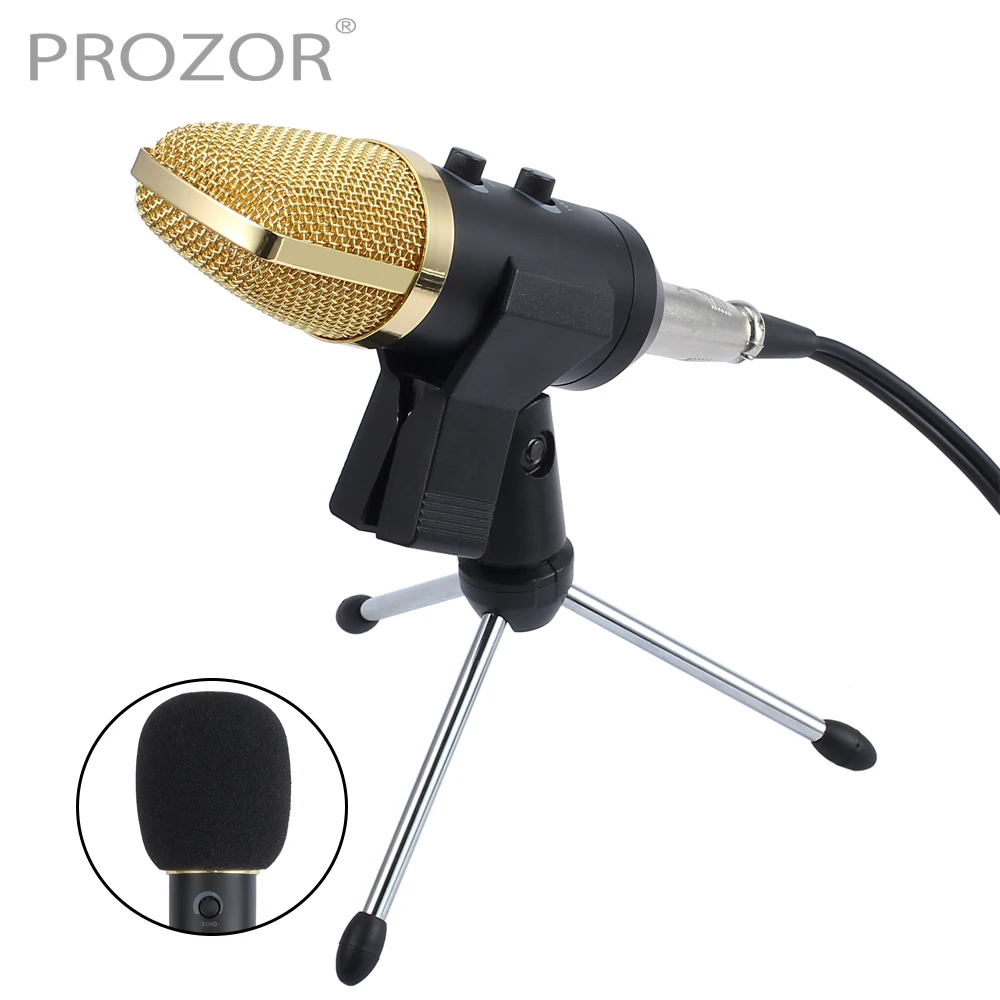 PROZOR USB Condenser Microphone Studio Audio Broadcast Sound Recording Tripod Cardioid Polar Pattern with Stand Black Foam Cap