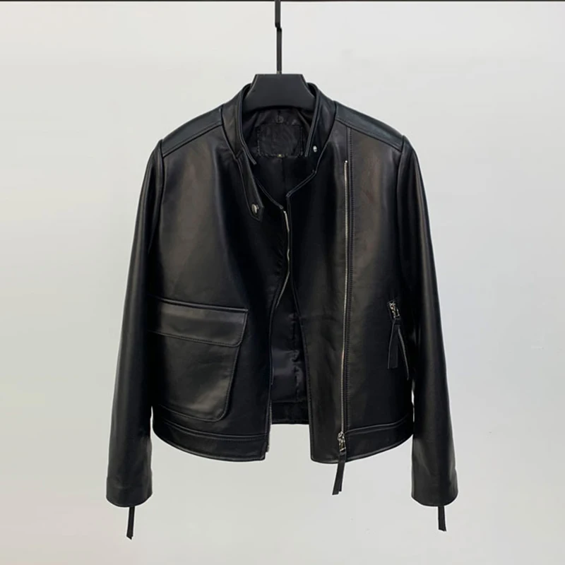 2025年新作 レディース 100%シープスキンコート スタンドカラー 斜めジッパー 長袖 本革 カジュアル バイカージャケット