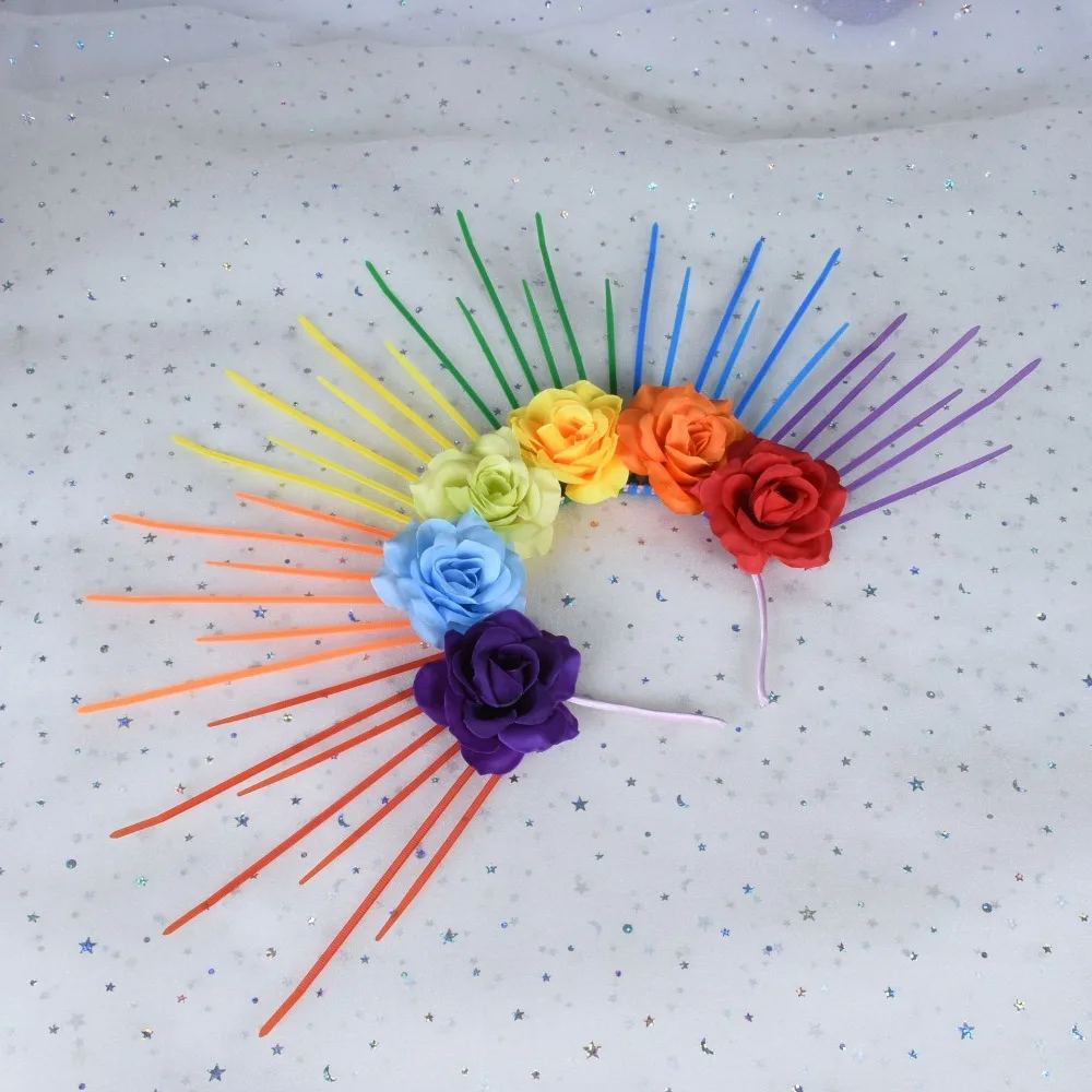 

Headpiece Sun Rainbow Hairband Aureole Creative Colorful Flower Hair Hoop Exaggerated Costume Goddess Halo Headband Parade