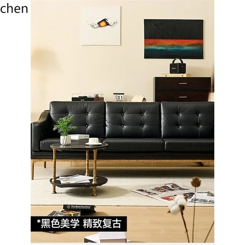 TQH-c13  Retro Three-Seater Oil Wax Leather Sofa Vintage Style Solid Wood Frame Sofa Single-Seater Sofa
