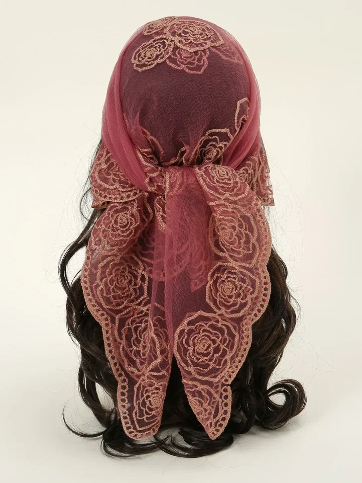 80x80 سنتيمتر الأزهار الدانتيل مربع باندانا الحجاب-تنفس روك التطريز الحجاب الحجاب للنساء المسلمات #2