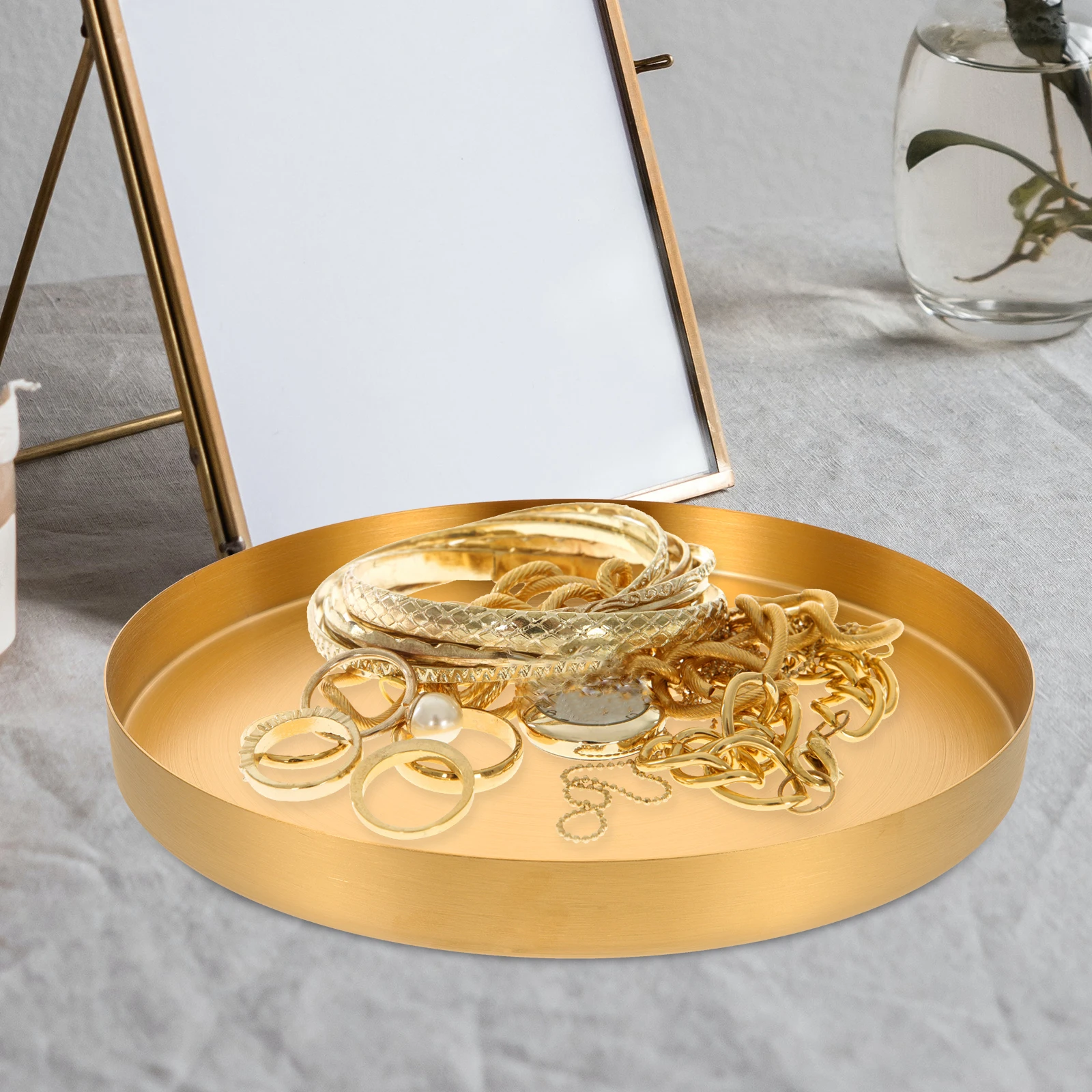 Stainless Steel Jewelry Storage Tray Desktop Organizer Accessories Holder Ring Earring Plate Decorative Metal Tray Home Office