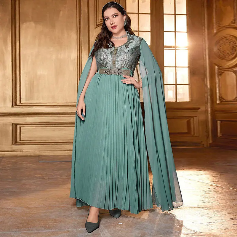 

Великолепное вышитое платье V-Ne Dr Faionable из шифона Queenly Presence Gown A-Line Long Sve Maxi Dr Pure Color PU Mat...