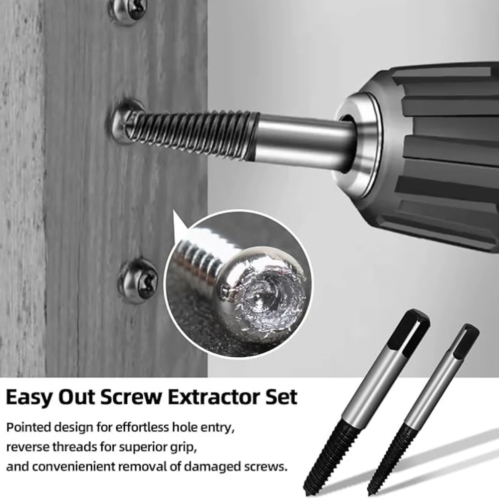 ชุดถอดสกรูหัก 1-5 ชุด 5/6 ชิ้น ชุดถอดสกรูเสียพร้อมกล่องเก็บสำหรับถอดสกรูหัก สกรูตก และสกรูยึด