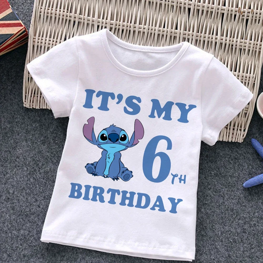 Neue Stich Kinder T-Shirt Geburtstag Nummer Sommerkleid ung Kawaii Anime Cartoons Kinder Junge Mädchen T-Shirts lässig Top