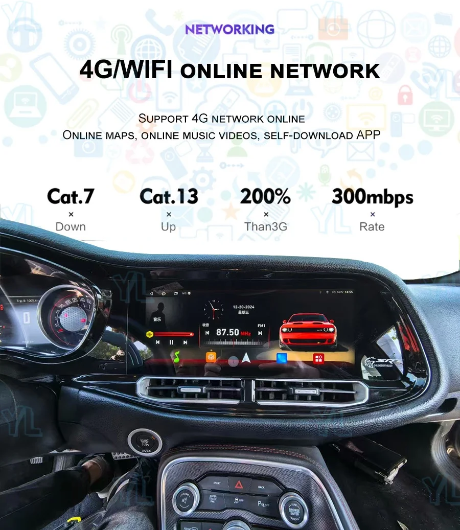 

Android 13 Radio Carplay Multimedia Stereo For Dodge Challenger SRT Hellcat 2010-2023 GPS Navi Auto Video Recorder Head Unit