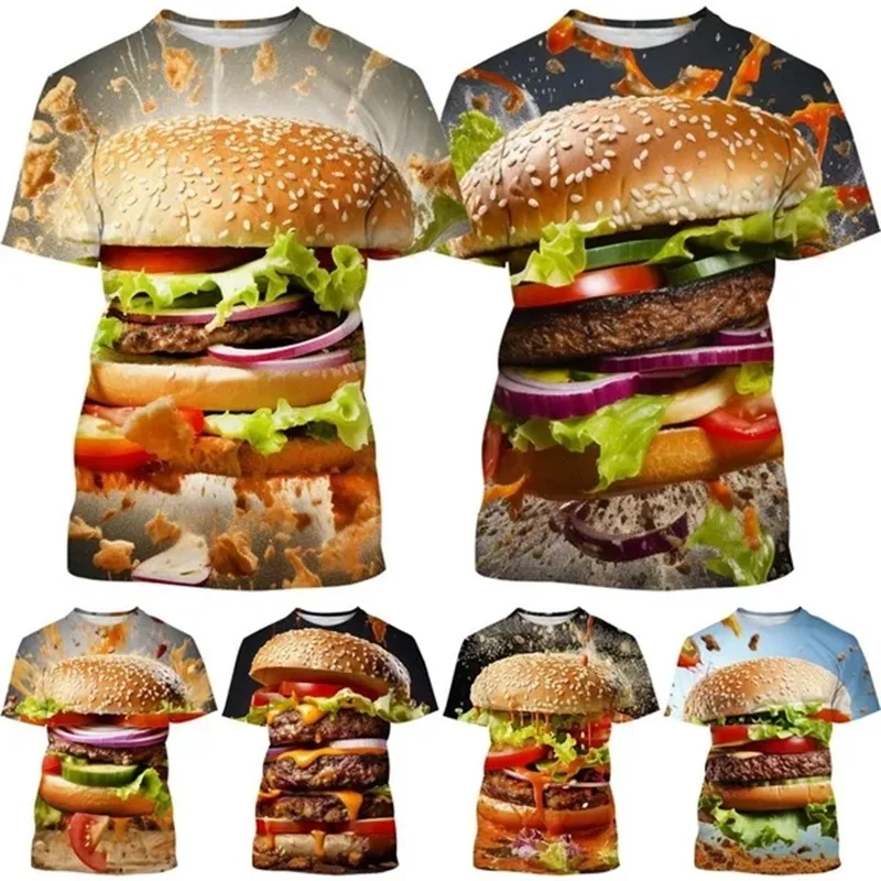 Men's Round Neck Casual T-Shirts 3D Printed Funny Hamburg T-Shirts Summer Short Sleeve Kids Novelty Tees Tops Streetwear