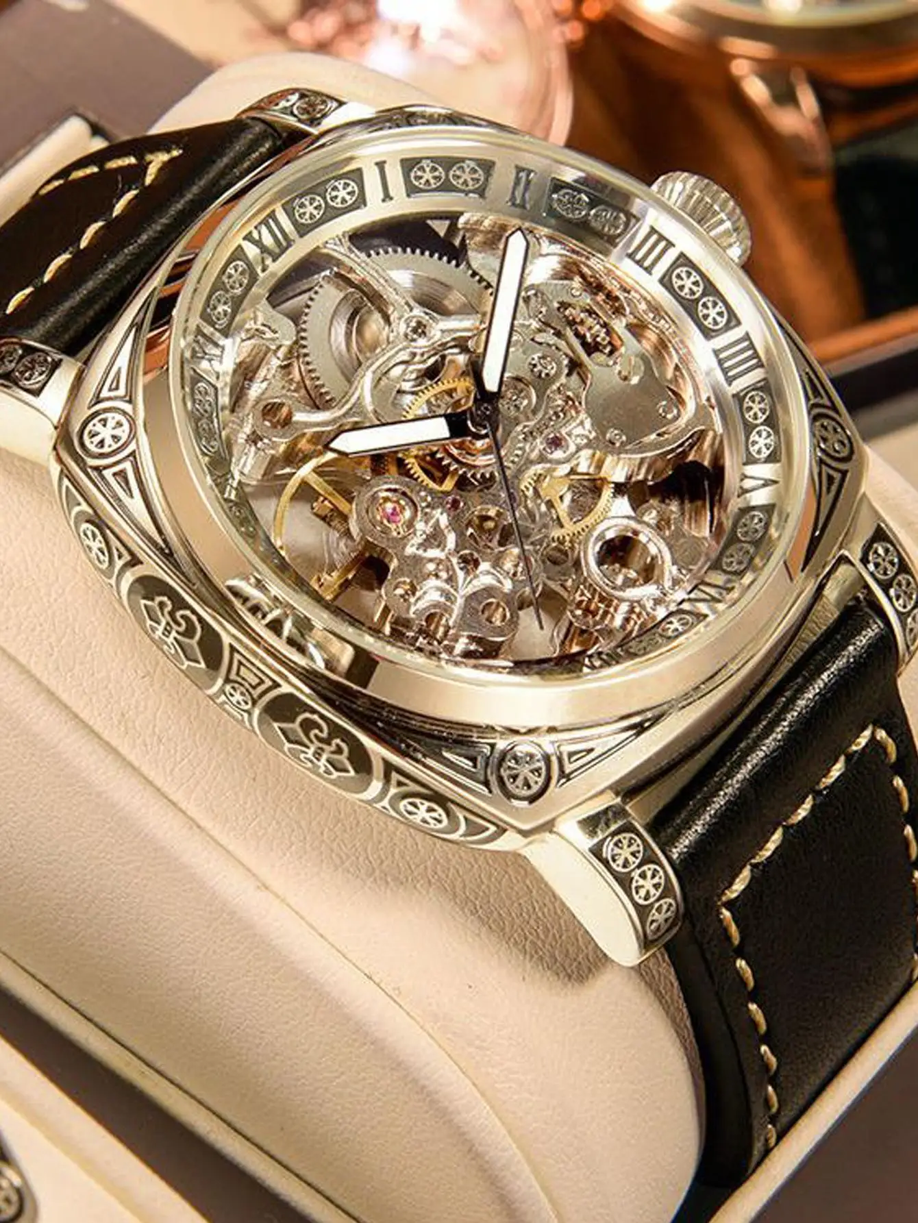 New Carved Men Watch Fully Automatic Men\'s Watches Hollow out Fashion Mechanical Watch Luxury Leather Strap Man wrist watch