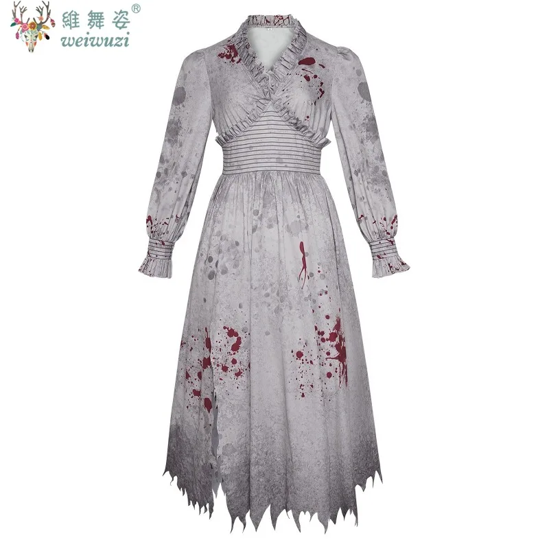 Adult Women Scary Zombie Singers Cosplay Costume Witch Blood Stained Dress Halloween Disguise Vampire Carnival Fantasy Dress