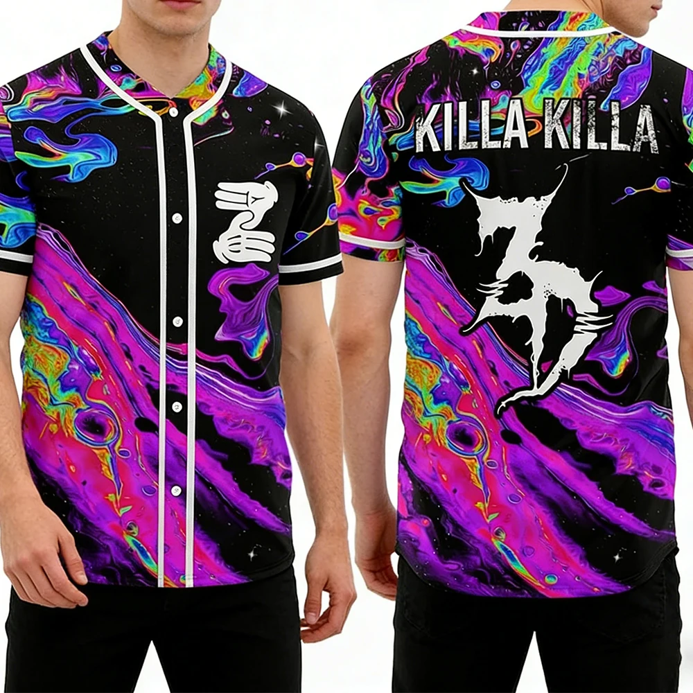 Zeds Dead Keighla Killa Killa - Camiseta de béisbol con cuello en V y manga corta, camisas con botones para hombre y mujer, ropa de calle