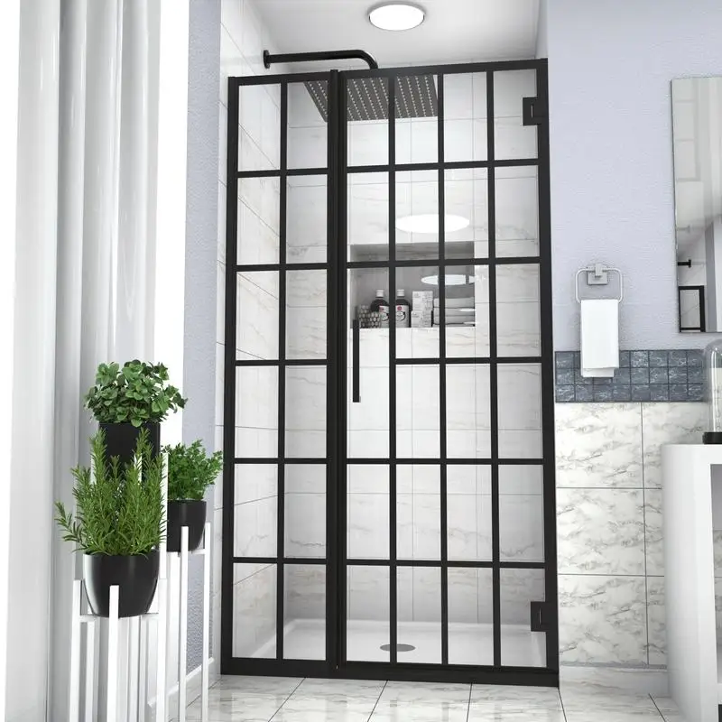 

40" W x 72" H Frameless Pivot Shower Door with Patterned Glass, 10mm Thickness, Open Entry Design in Matte Black Finish