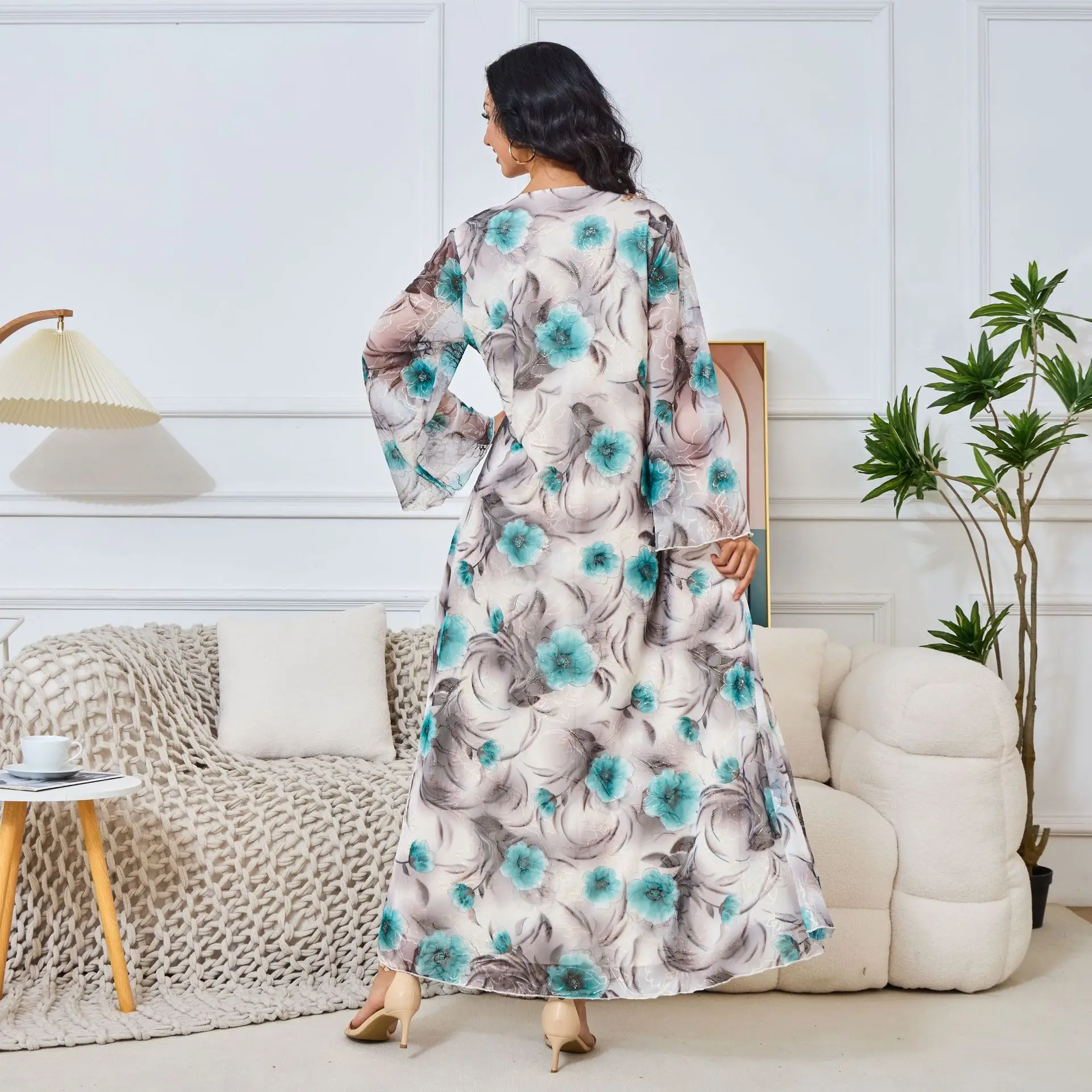 ドバイファッション花柄ビーズドレスアラビアンイブニングドレス2025秋冬新作レディース服