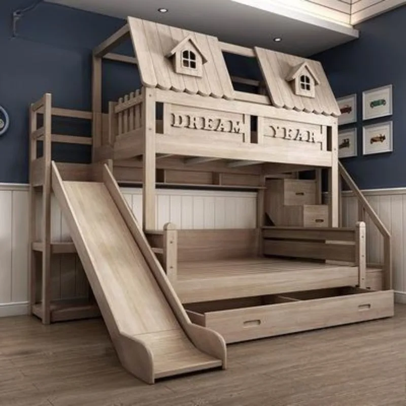 Children's slide tree house log bed simple bed double