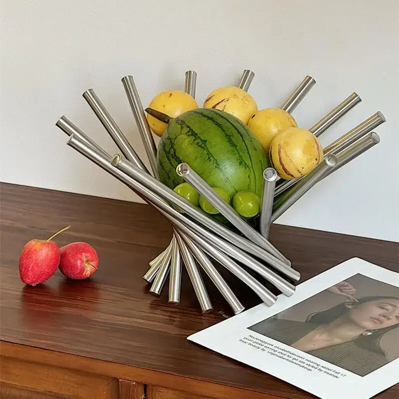 

Stainless Steel Foldable Rotation Fruit Bowl Creative Fruit Plate Bread Vegetable Snacks Storage Metal Baskets Organizer Decors