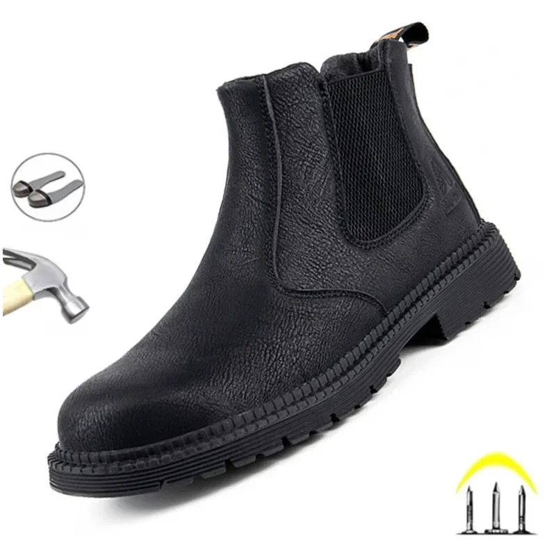 

Fashion Waterproof Safety Shoes Men Leather Boots Men Work Shoes Indestructible Safety Chelsea Boots Anti-puncture Male Footwear