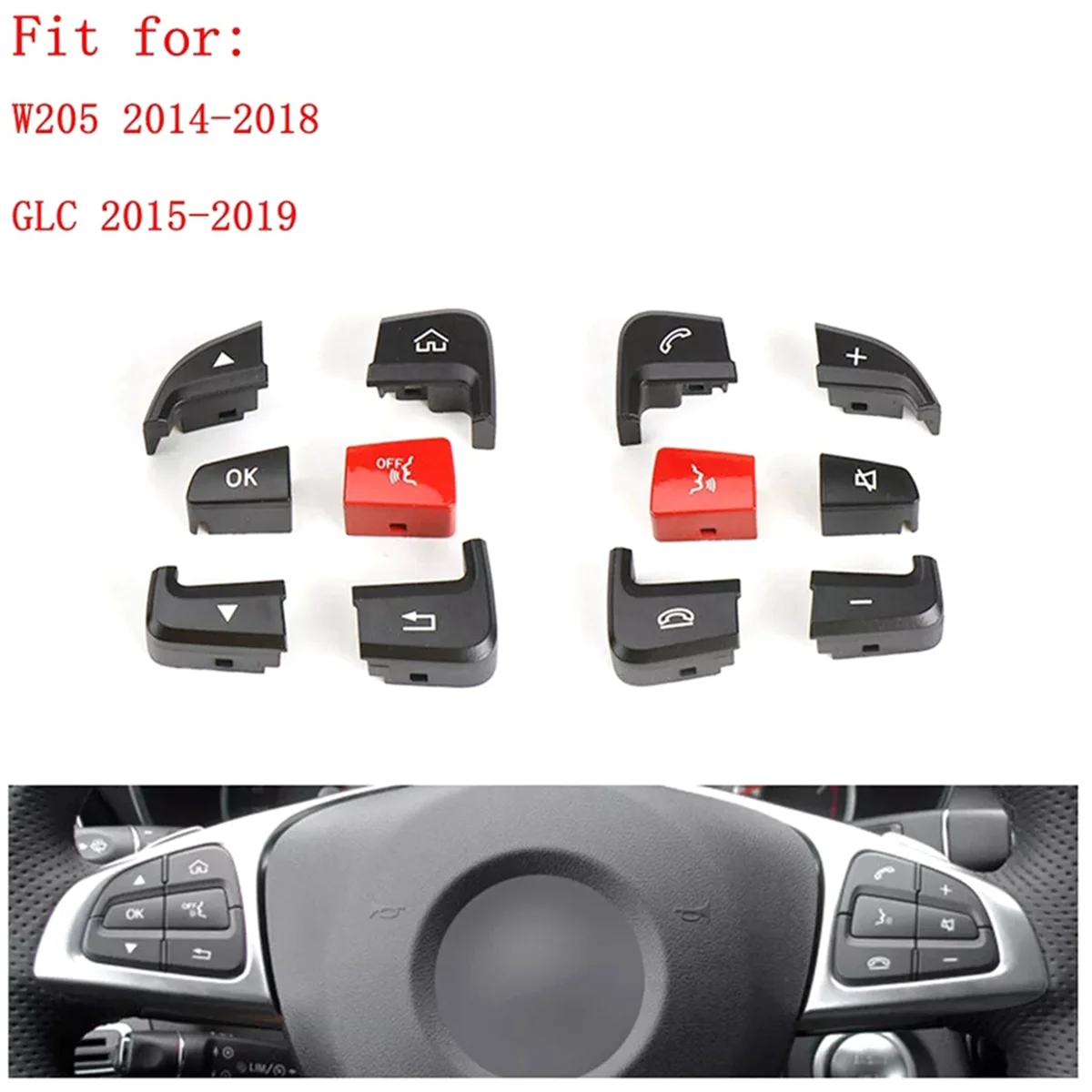 Car Steering Wheel Switch Button Cover Repair Kit for Benz 2015-19 GLC 2014-18 W205 A0999050200,A0999050300