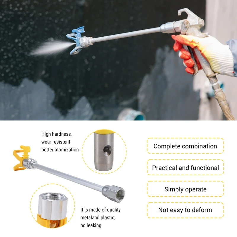 ABUL-4 Pieces Airless Paint Spray Tool Set 11.8 Inch Extension Pole Rod With 517 Sprayer Tip And Nozzle Tip Guard Protector