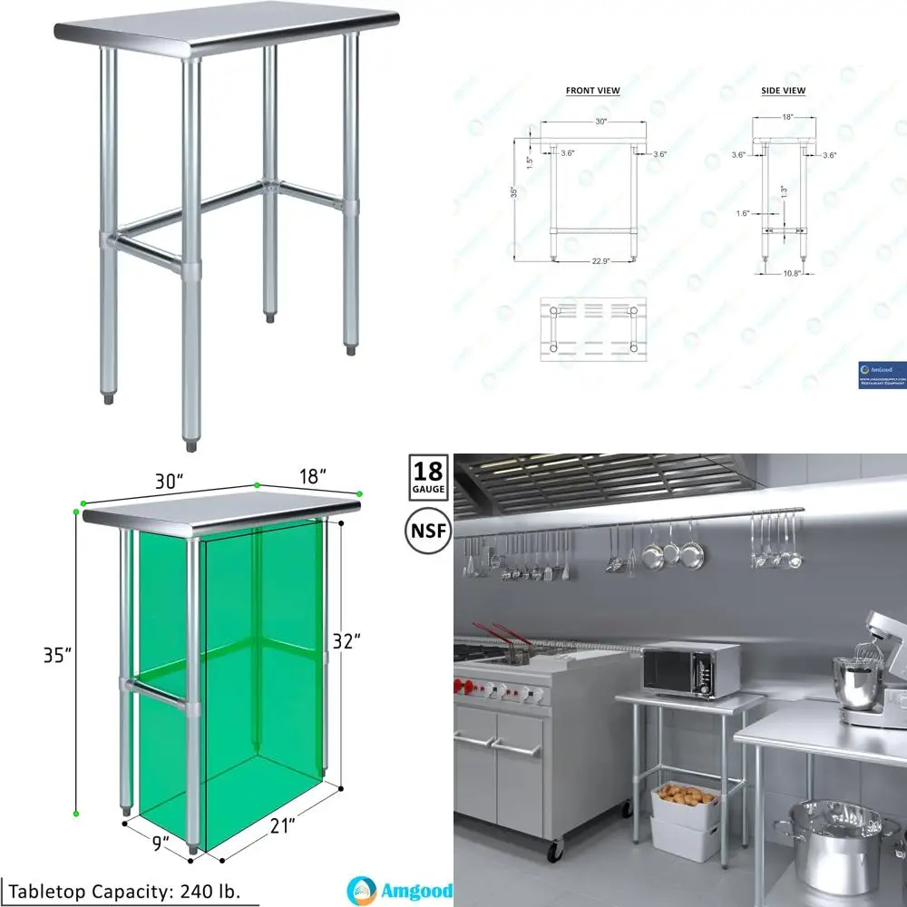 

Stainless Steel Work Table NSF Kitchen Island Food Prep Laundry Garage Utility Bench 30x18 Long Deep