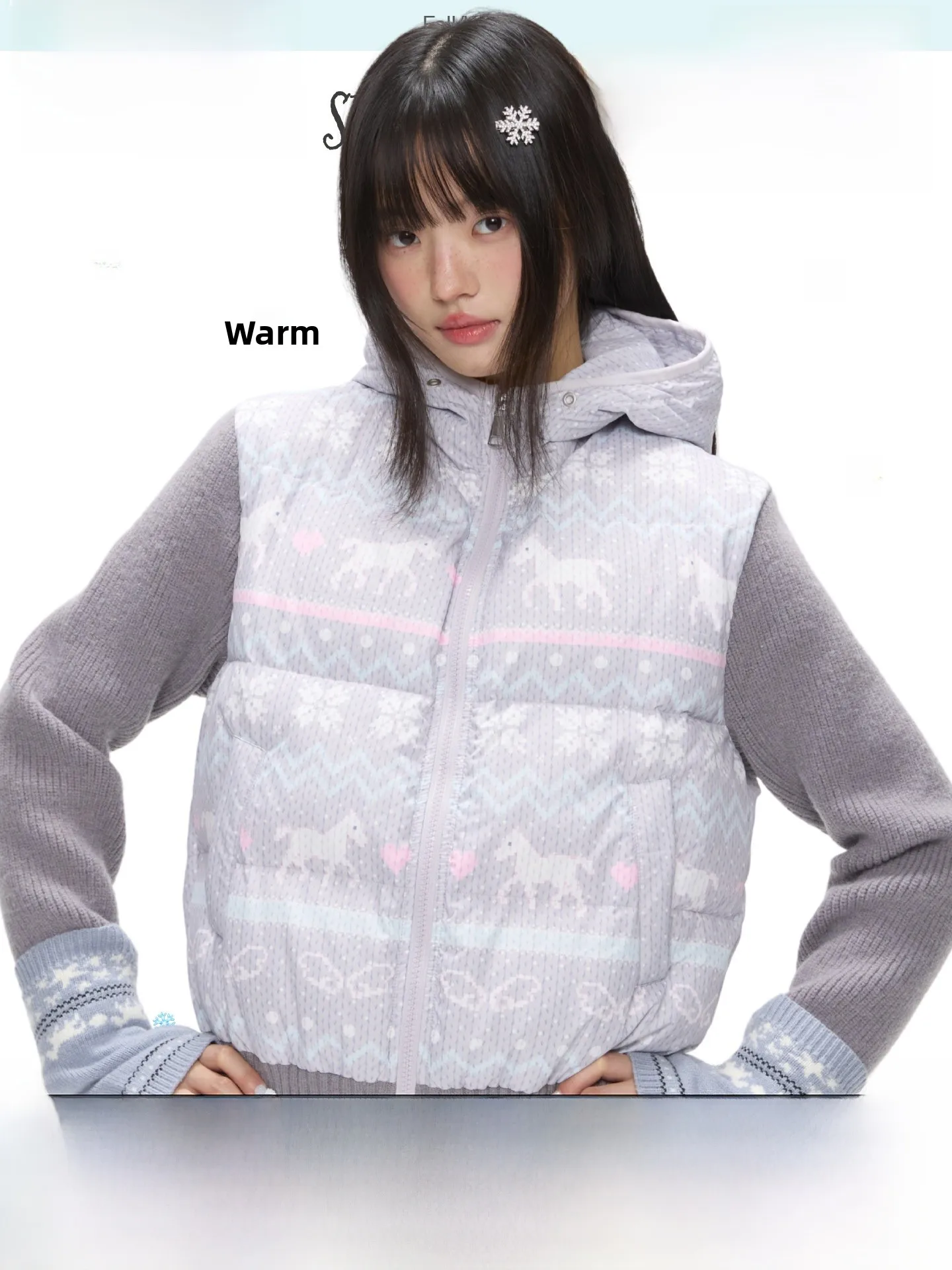 

BENAND Winter Knitted Du down Jaet Fair Isle Sle Women's Sweater Coat 90% White Du Feather Warm Commute Faion