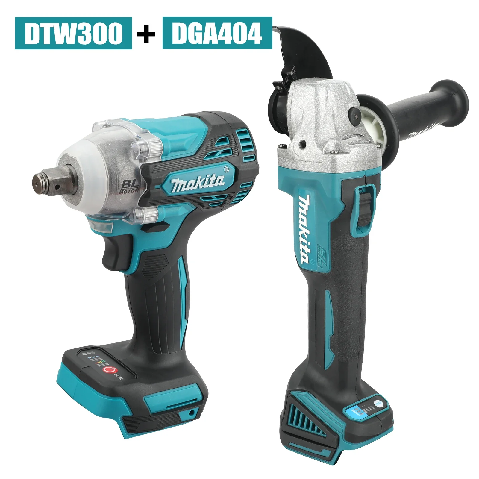 Makita DTW300 + DGA404 combo: 18V, 580Nm slagmoersleutel (3800 RPM), 680 W haakse slijper (125 mm wiel) - multitoolkit voor reparaties