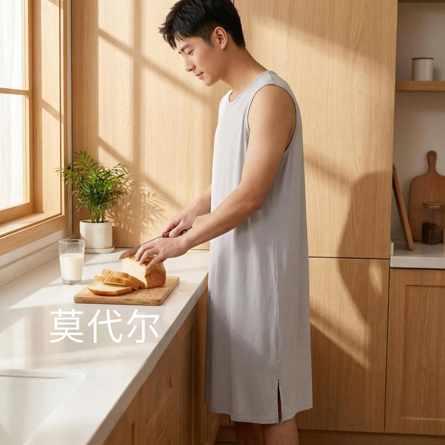 Summer Men's Thin Modal Sleepwear Robe Bathrobe Nightgown Sleeveless Loose Home Clothes Comfortable Breathable Lightweight