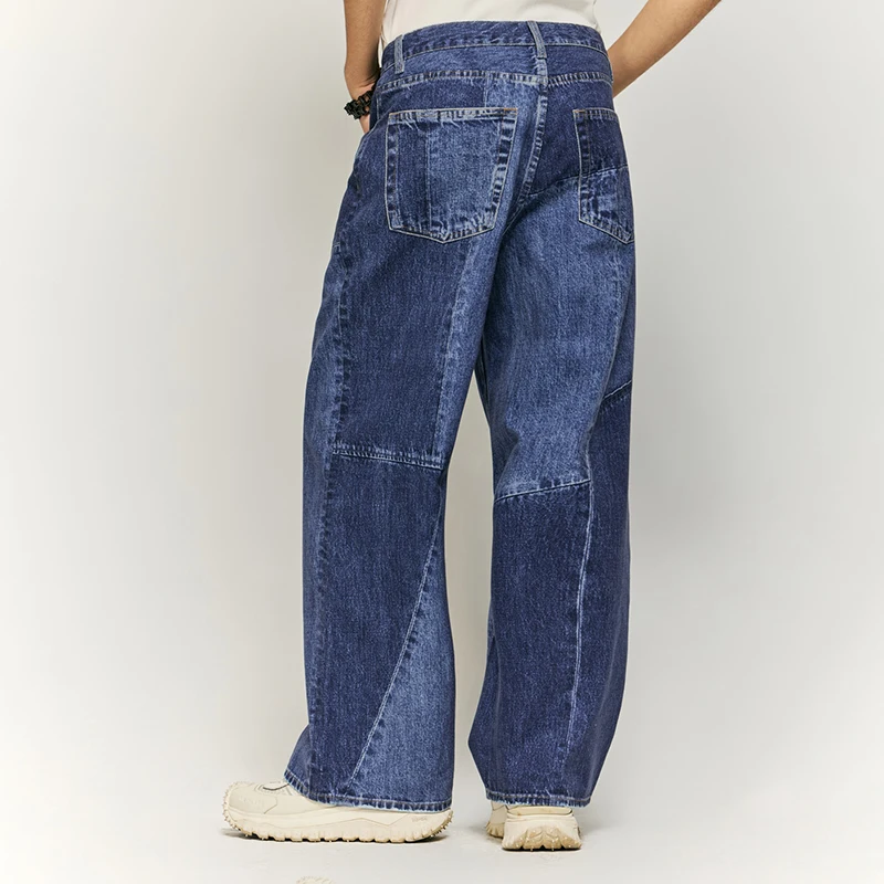 Y2K Retro Washed High Street Jeans im japanischen Stil für Herren und Damen, modische Patchwork-Schnitt, lockere, gerade Wischhose