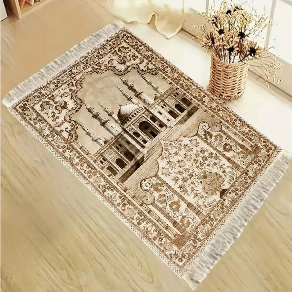 VIKAMA Muslim Prayer Mat Retro Border Soft Fabric Arch Design Home Decor