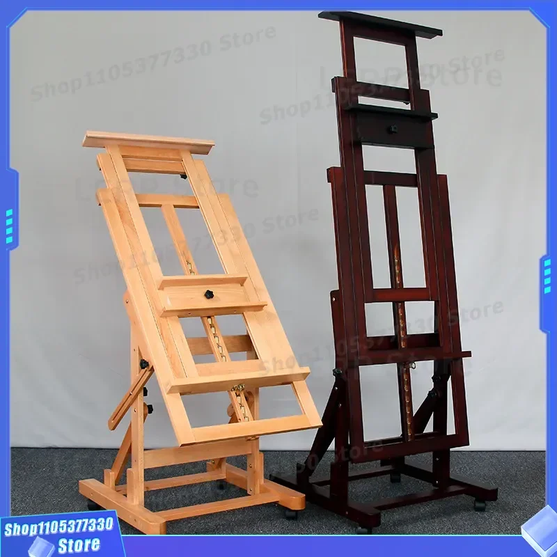 DHJ-3 Adjustable Beech Wood Easel Floor Standing Large Art Bracket for Oil Painting Chinese Art Student Retro Solid Wood