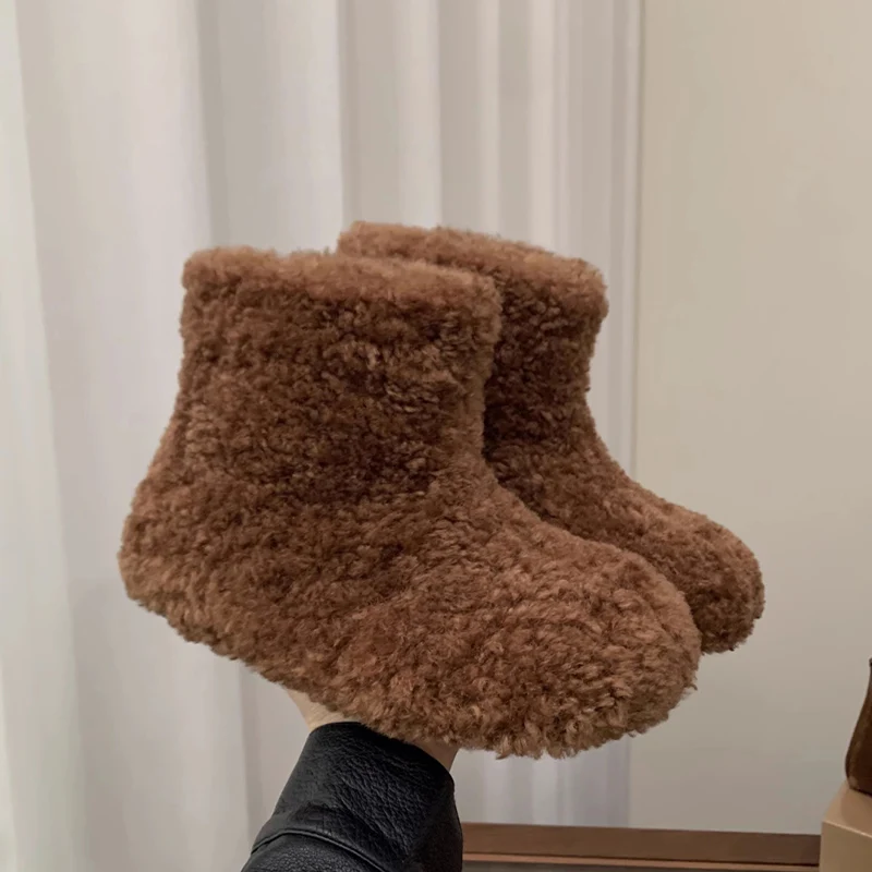 Women Fur Ankle Boots Flats Shoes Sport Sneaker Winter Short Plush Snow Boots 2025 Trend Walking Casual Shoes Chelsea Botas Lady