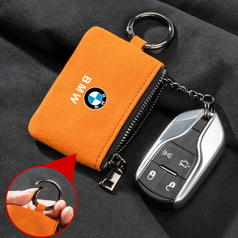 Auto-Schlüsseltasche aus Wildleder, Münzgeldbörse, Mini-Kartenetui für BMW E46 E90 F30 F10 F20 E60 E70 E39 E36 E87 X7 E92 E91 E28 X3 X1 X2 X4 X6