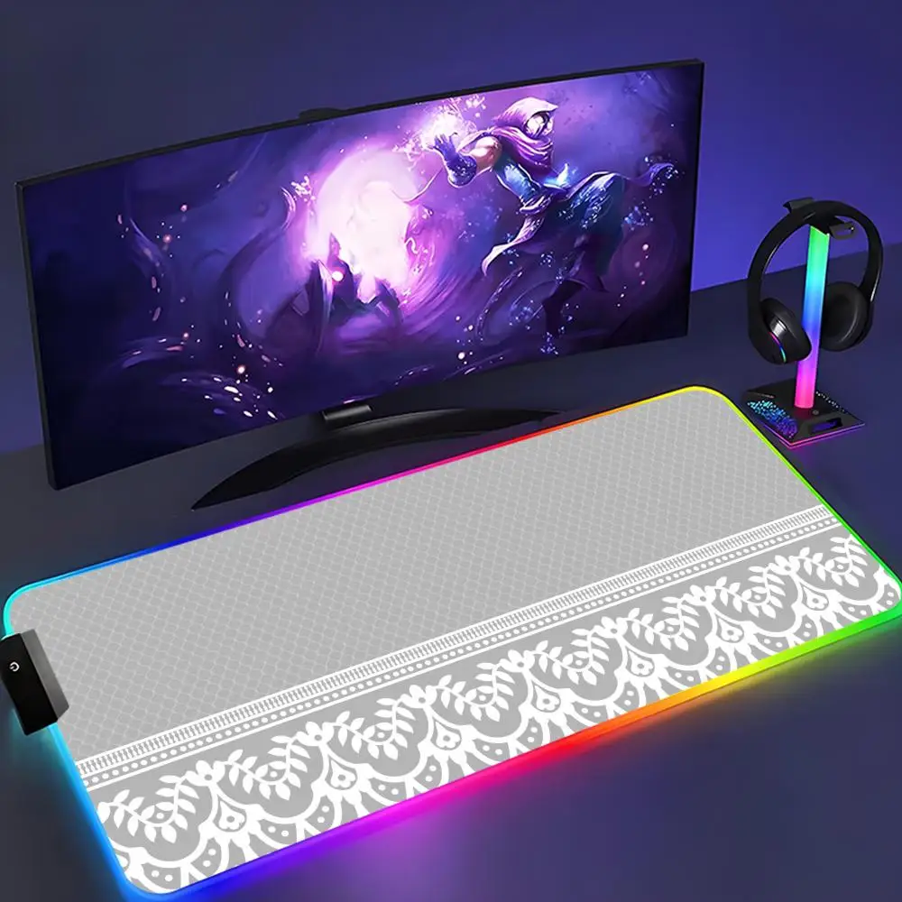 

Кружевные обои Коврик для мыши XXL RGB Коврик для мыши Kawaii Игровые аксессуары Компьютерная клавиатура Большой светодиодный настольный коврик Подсветка Коврик для мыши