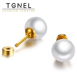 Stainless Steel Earrings 8mm White Pearl Screw Stud Earrings for Women Girls Tiny 20G Piercing Sleeper Mens Fashion Tragus Ears