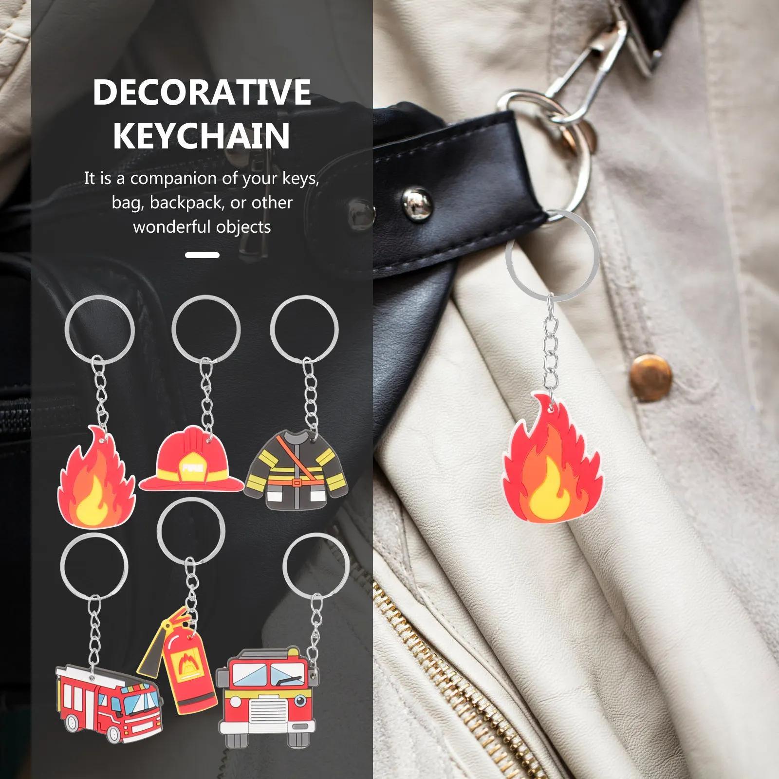 Key Bag Keychain Pendant Halloween Christmas Fire Truck Key Ring Keychain Car Pendant Decoration 12Pcs