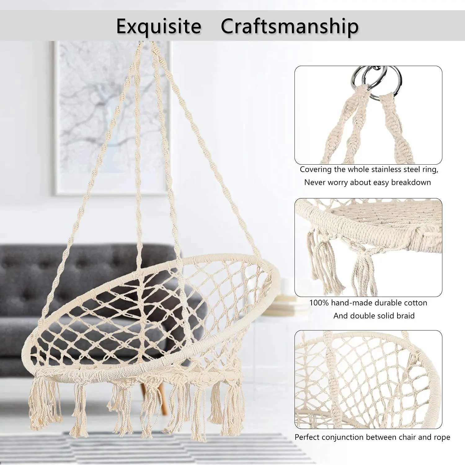 Household Single Hollow Cradle Hanging Basket Hanging Chair Indoor Cotton Rope Woven Swing Hanging Chair Outdoor Garden Chair