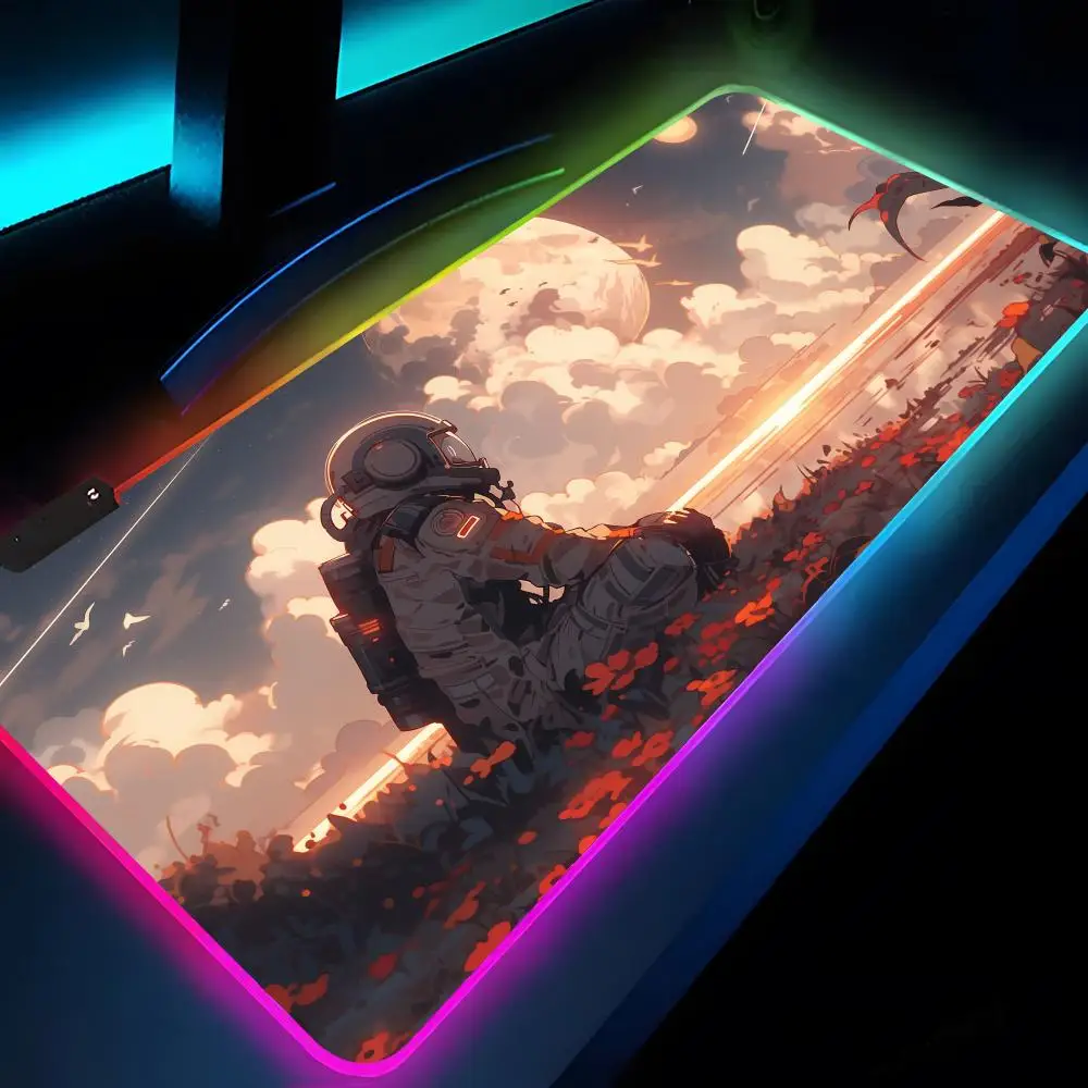 Astronaut Printing Mouse Pad Rgb Xxl Laptop Mat Gaming Mousepad Backlit Keyboard Gamer Girl Table Pads Desk