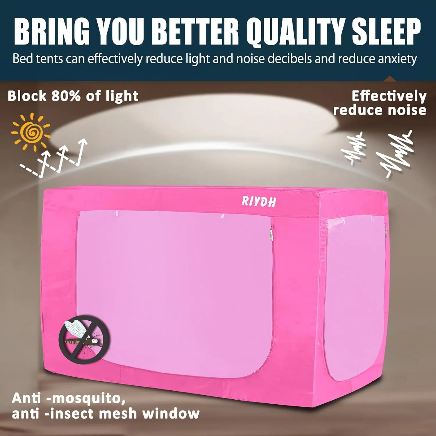 Indoor Outdoor Adult Kid Sleep Tent Blackout Canopy Portable Dream Privacy Light Reduced Three Door Breathable Big Space Bunk Tw
