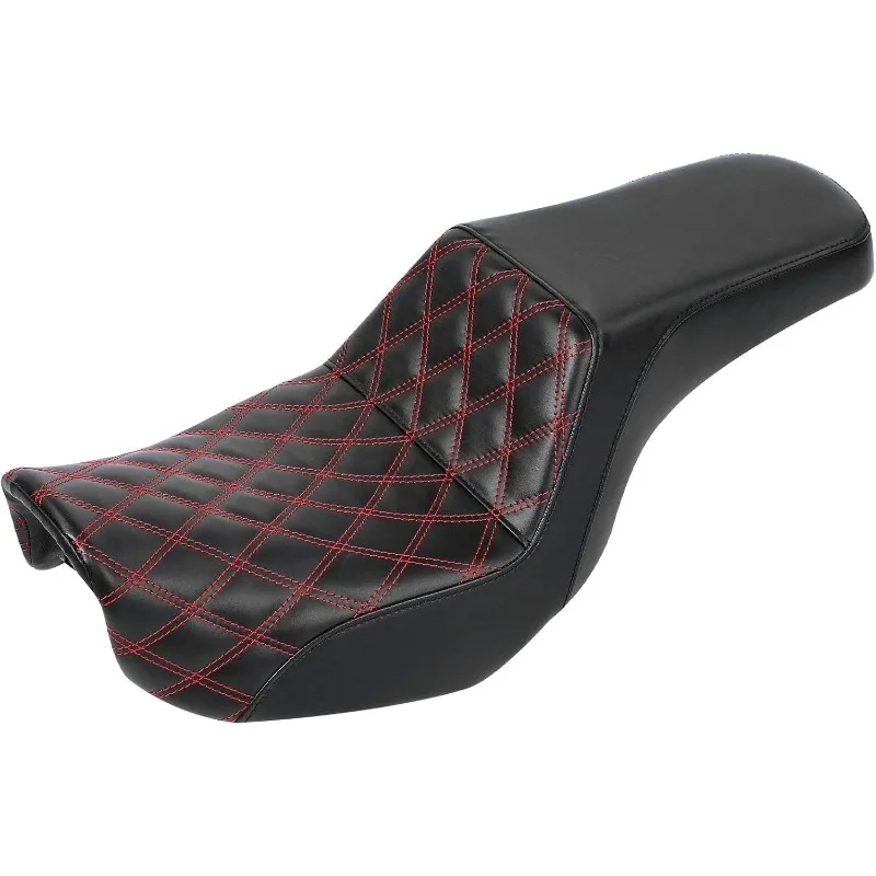 

C.C. RIDER Motorcycle Driver Passenger Seat - Driver Rider Cushion Custom Seats fit,Style A Red stitching
