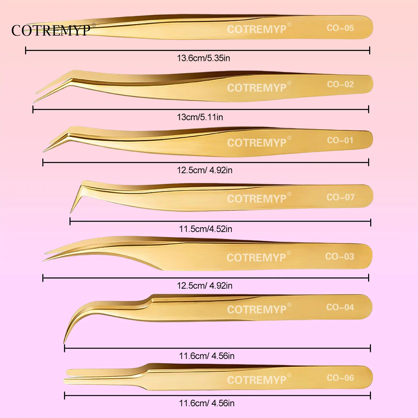 High Precision Eyelash Extension Tweezers With Fiber Tips Golden Stainless Steel Lashes Tweezer for Volume Fans Makeup Tools