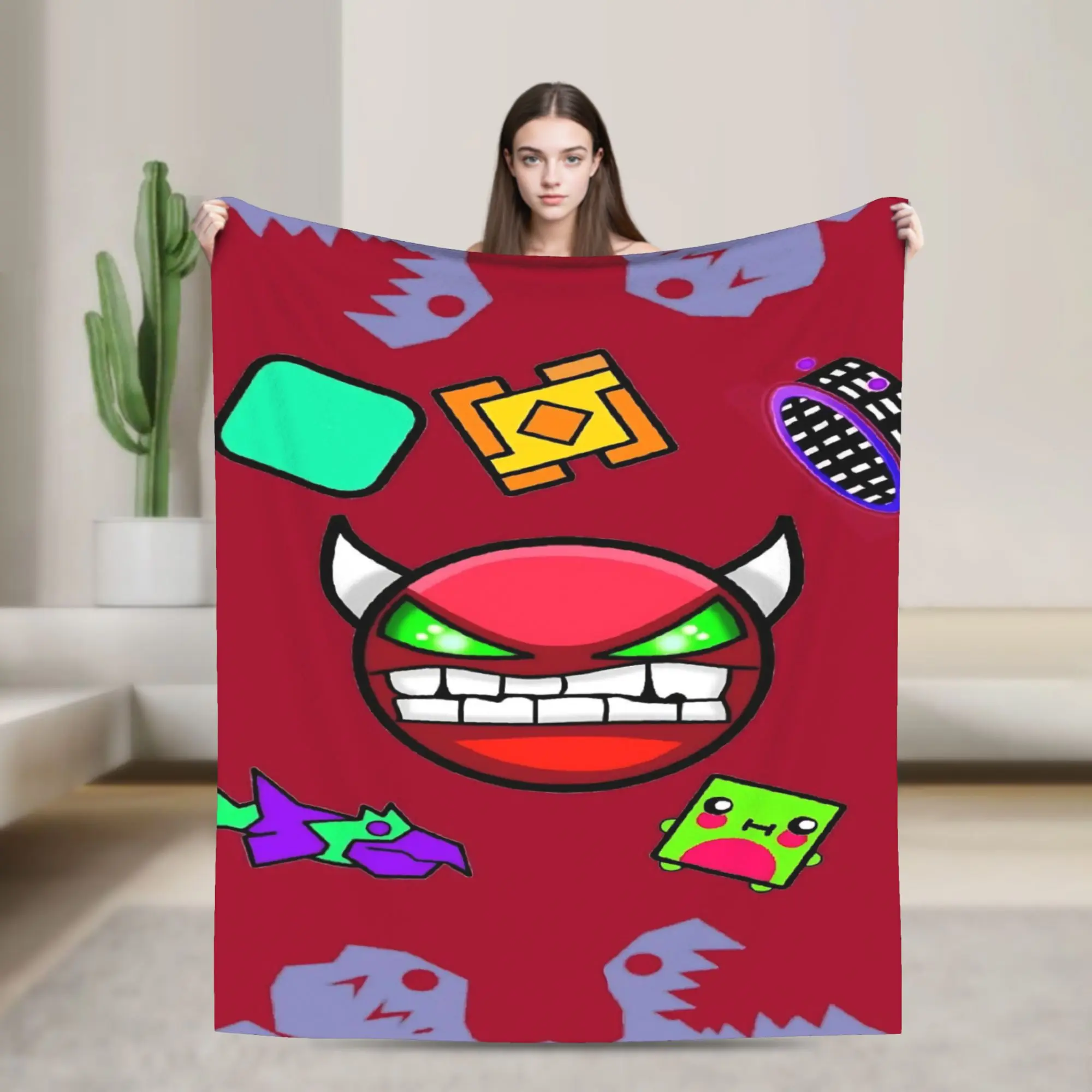 Geometry Dash Games Blanket Flannel  Multifunction Ultra-Soft Throw Blankets for Bedroom Plush Thin Quilt