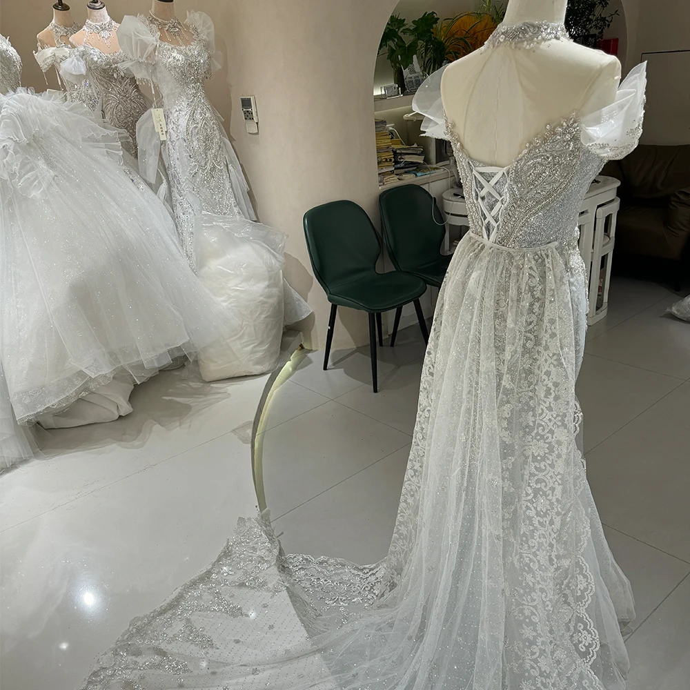 فساتين زفاف أنيقة حورية البحر للنساء قبالة الكتف فساتين العروس المخصصة قصيرة الأكمام الدانتيل رداء دي ماريج #2