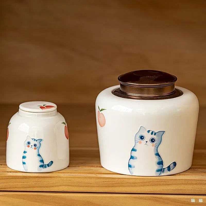 

Hand Painted Ceramic Cat Urn Small Medium Size Airtight Memorial Keepsake Pet Ashes Rainbow Bridge Remembrance Container