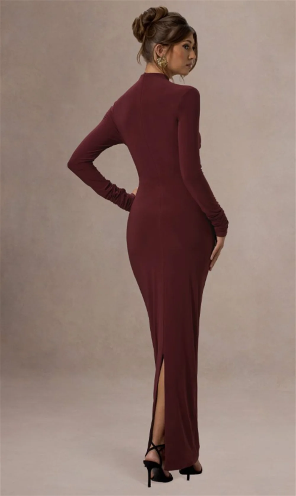 Robes de soirée col rond manches longues robe droite plissée robes de bal robes de soirée formelles robes de soirée élégantes pour femmes